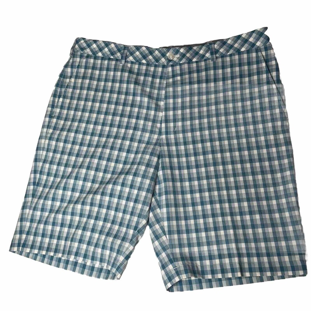 Walter Hagen Mens 11 Majors Golf Shorts Size‎ 38 Teal Blue Plaid Pockets Stretch